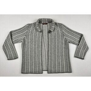 Bianca G Made in Italy Gray White Wool Blend Knit Cardigan Sweater Size M